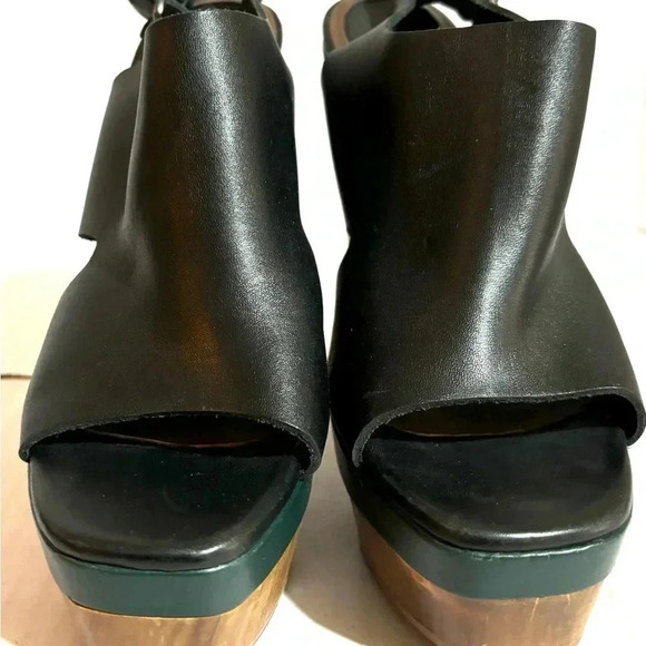 Marni + H&M black green wood leather chunky heel’s platform sandals - Picture 3 of 13